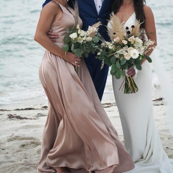 Galina Signature David’s Bridal bridesmaid dress gown illusion Keyhole - Sand 4 - Picture 10 of 17